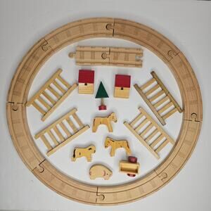 21 Piece Wooden Train Accessories Rails Circus Farm 1960's Vintage Hobby Gift